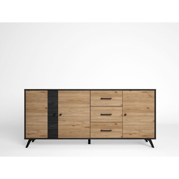 Crna/natur niska komoda u dekoru hrasta 181x81 cm Bocami - Marckeric-image-1