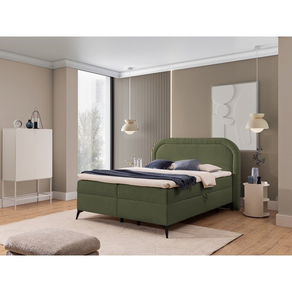 Zeleni boxspring krevet s prostorom za odlaganje 140x200 cm Ornes – Ropez-image-1