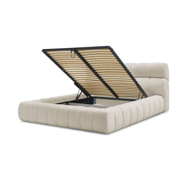 Bež tapecirani bračni krevet s prostorom za odlaganje s podnicom 180x200 cm Mont Blanc – Bobochic Paris-image-4