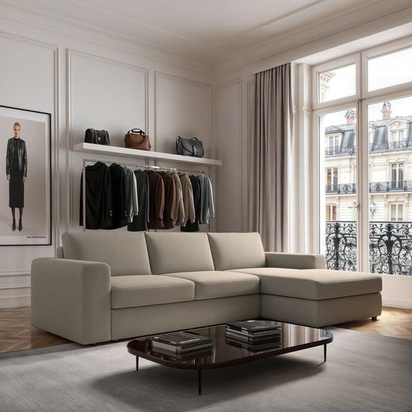 Bež kutna garnitura (s desnim kutom/s ležaljkom) Baga – Rodier-image-1