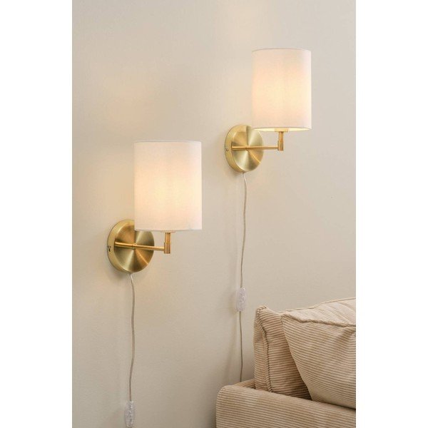 Krem/mjedena tekstilna zidna lampa s utikačem Seth – Jotex-image-1