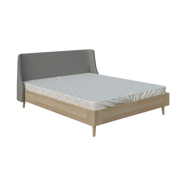 Sivi bračni krevet ProSpánek Lagom Side Wood, 160 x 200 cm