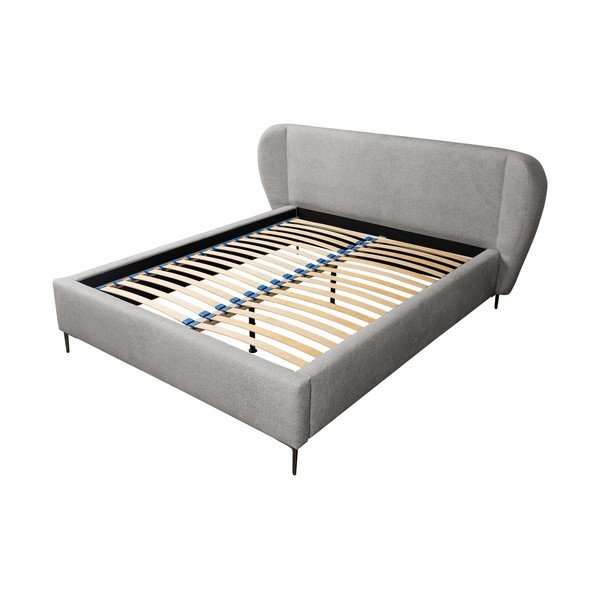 Svijetlo sivi tapecirani bračni krevet s podnicom 140x200 cm Makana – Makamii-image-2