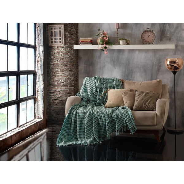 Zeleni pamučni prošiveni prekrivač za bračni krevet EnLora Home Throw Khaki Mint, 200 x 230 cm