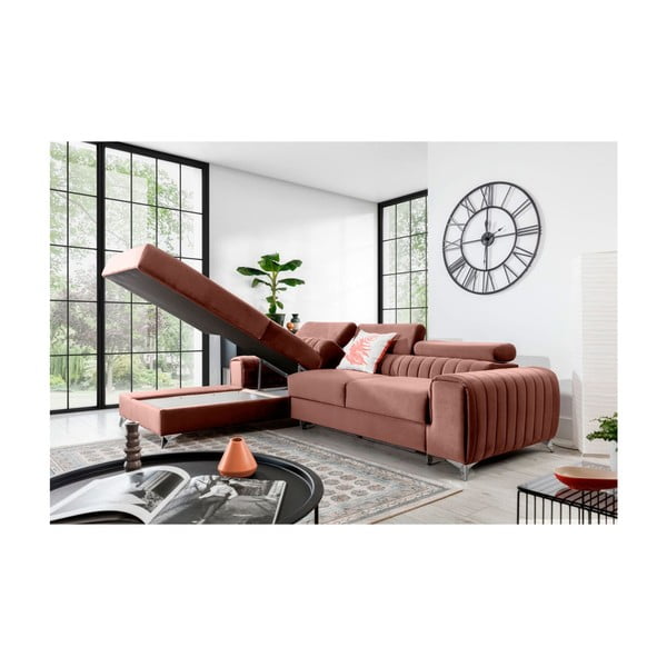 Ružičasta baršunasti sklopiva/s prostorom za odlaganje kutna garnitura (s lijevim kutom/s ležaljkom) Grayson – ELTAP-image-3