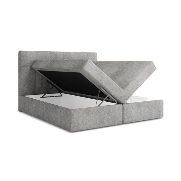 Svijetlo sivi boxspring krevet s prostorom za odlaganje 140x200 cm Palta – Makamii-image-1