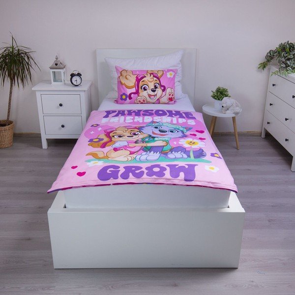 Ružičasta pamučna dječja posteljina za dječji krevetić 100x135 cm Paw Patrol "Pawsome friendships grow" – Jerry Fabrics-image-1