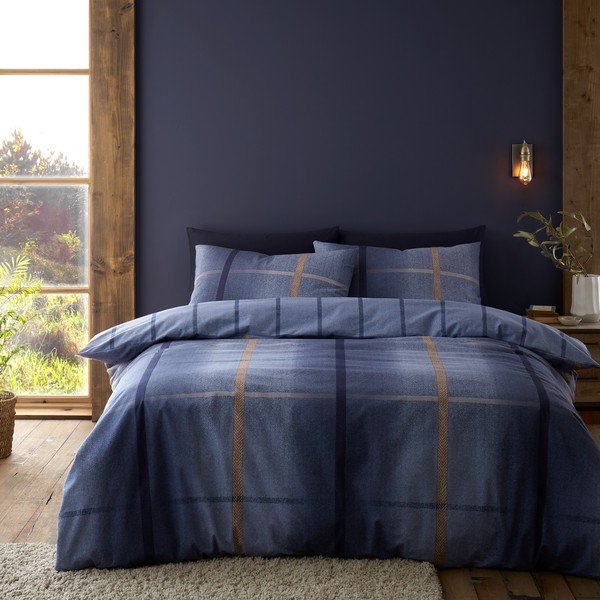 Tamno plava flanelska posteljina za bračni krevet/za produženi krevet 230x220 cm Melrose Tweed Check – Catherine Lansfield-image-1