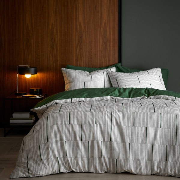 Zelena/siva pamučna posteljina za krevet za jednu osobu 135x200 cm Camden Stripe – Content by Terence Conran