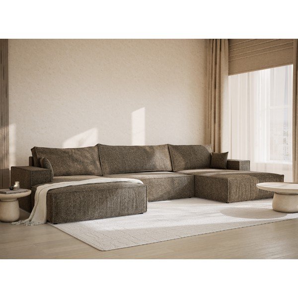 Smeđa sklopiva/s prostorom za odlaganje kutna garnitura od šenila (u obliku slova "U") Kyoto – Maison de Rêve-image-1