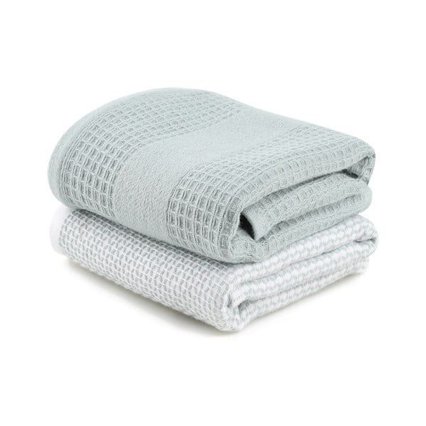Mentol zeleni/sivi ručnici u setu 2 kom vafle strukture 40x60 cm Betty – Foutastic