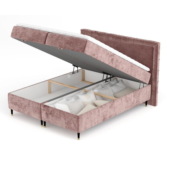 Ružičasti boxspring krevet s prostorom za pohranu 200x200 cm Voyage – Maison de Rêve-image-2