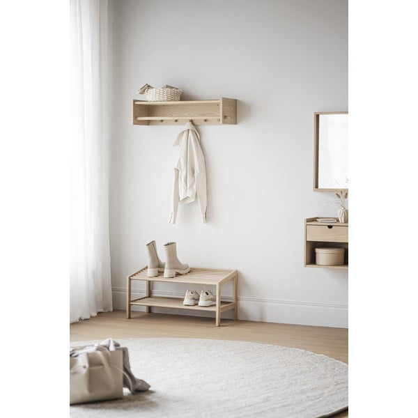 Zidna vješalica od punog hrasta u prirodnoj boji s policom Hillmond – Rowico-image-4