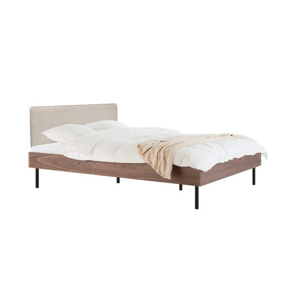Tapecirani/od iverice bračni krevet u dekoru oraha s podnicom 160x200 cm u tamnoj prirodnoj boji Streiko – noo.ma