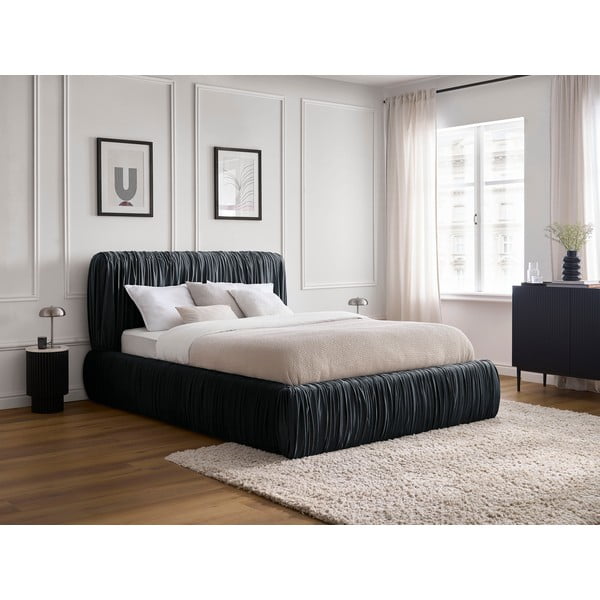 Svijetlo plavi tapecirani bračni krevet s prostorom za odlaganje s podnicom 180x200 cm Blair – Bobochic Paris-image-1