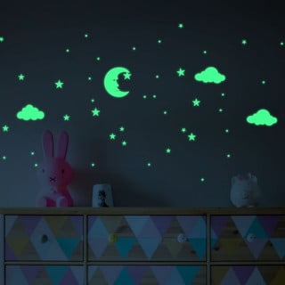 Svjetleće zidne samoljepljive naljepnice Ambiance Moon and Clouds