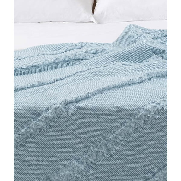 Plavi pamučni prekrivač za bračni krevet 200x220 cm Trenza - Oyo Concept