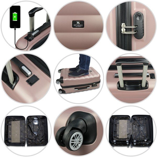 Set od 3 crvena putna kovčega na kotačima s USB priključcima i My Brice RESSO Travel Set-image-4