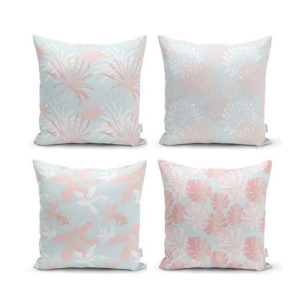 Set od 4 ukrasne jastučnice Minimalist Cushion Covers Blue Leaves, 45 x 45 cm