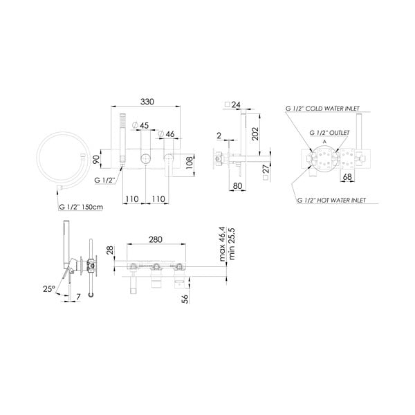 Mat crna ugrađena slavina za tuš (s 2 izlaza) Pax – Sapho-image-3