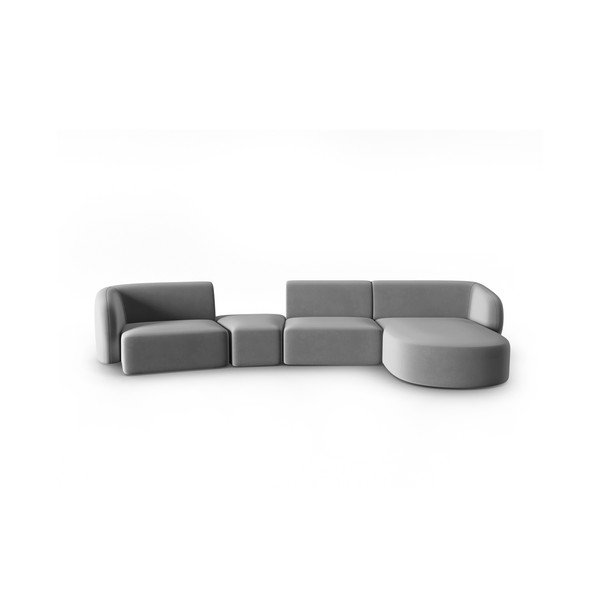 Siva baršunasti kutna garnitura (s desnim kutom/s ležaljkom) Paolo – Milo Casa