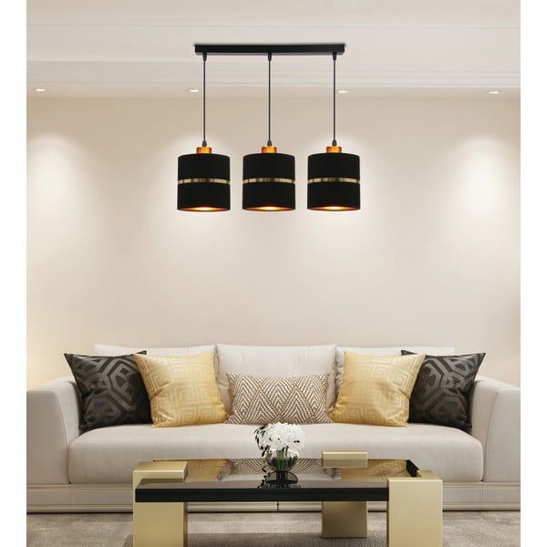 Crna viseća svjetiljka s tekstilnim sjenilom ø 15 cm Assam – Candellux Lighting-image-1