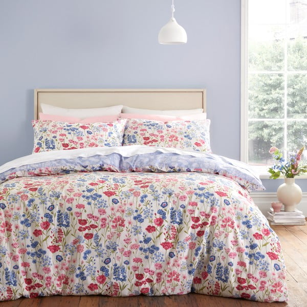 Plava/ružičasta pamučna posteljina za bračni krevet 200x200 cm Olivia Floral – Bianca