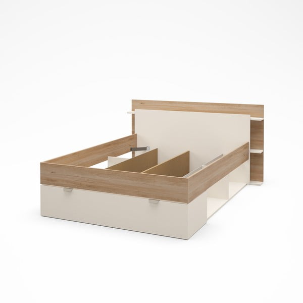 Bijeli/u prirodnoj boji bračni krevet u dekoru hrasta s prostorom za pohranu bez podnice 140x190 cm Albo – Marckeric-image-3