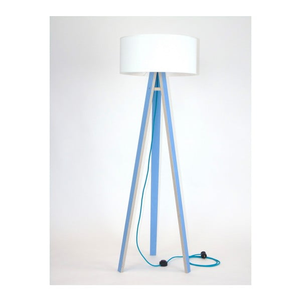 Plava podna svjetiljka s bijelim sjenilom i tirkiznim Ragaba Wanda kabelom