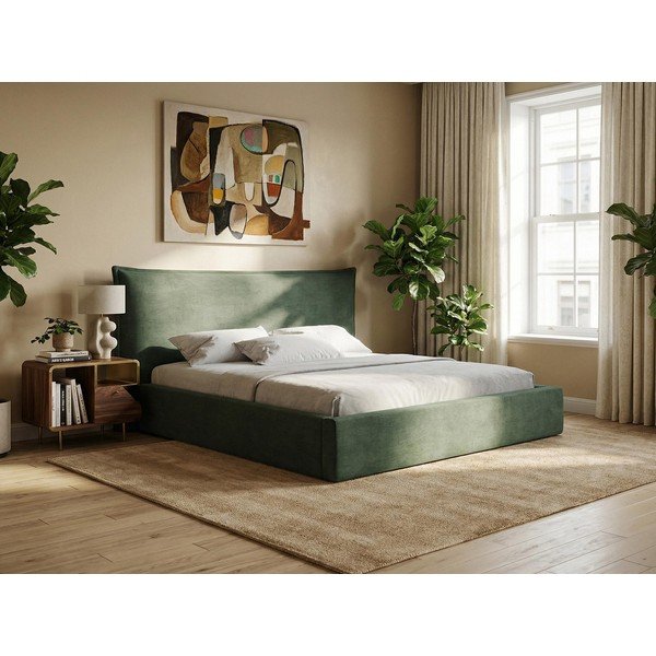 Plavi tapecirani bračni krevet s prostorom za odlaganje s podnicom 140x200 cm Esala – Makamii-image-1