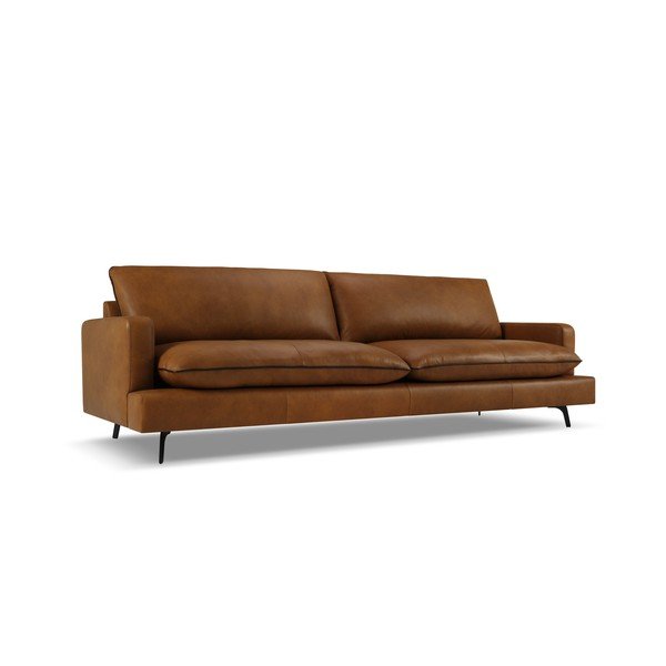 Konjak smeđa kožna sofa 260 cm Virna – Micadoni Home-image-2