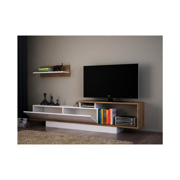 Komplet bijelih TV komoda i zidnih polica u dekoru Asos orah-image-2
