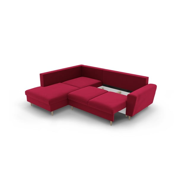 Crvena baršunasti sklopiva/s prostorom za odlaganje kutna garnitura (s lijevim kutom/u obliku slova L) Kyoto – Cosmopolitan Design-image-3