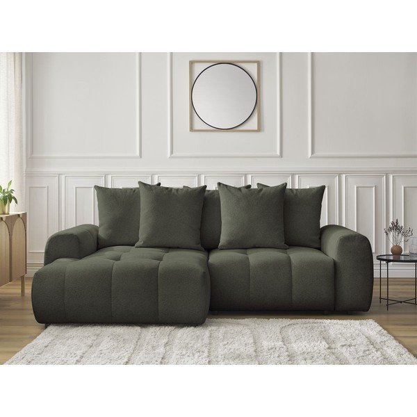 Kaki zelena sklopiva/s prostorom za odlaganje kutna garnitura od šenila (s lijevim kutom/s ležaljkom) Roxelane – Bobochic Paris-image-1