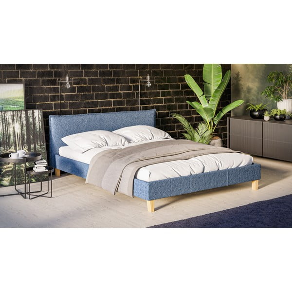 Plavi tapecirani bračni krevet s podnicom 160x200 cm Tina - Ropez-image-2