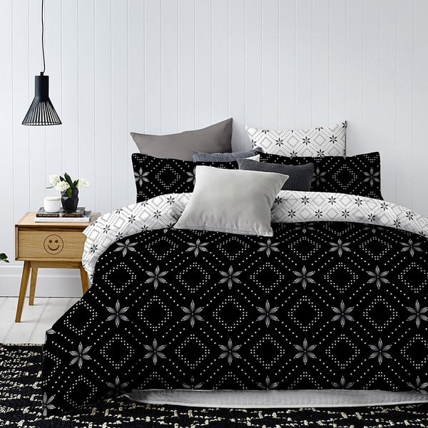 Crno-bijela dvostrana posteljina za krevet za jednu osobu od mikrovlakana DecoKing Hypnosis Snowy Night, 200 x 140 cm