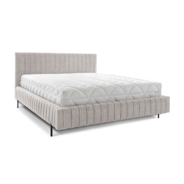 Bež tapecirani bračni krevet s prostorom za odlaganje s podnicom 140x200 cm Plissa – ELTAP