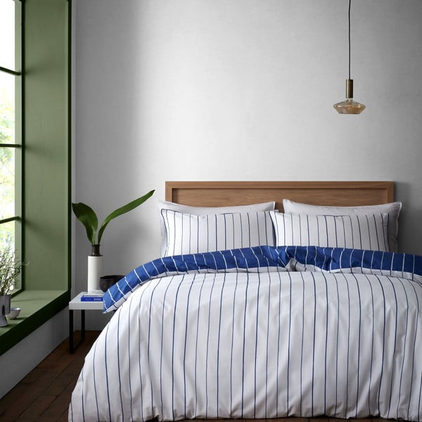 Bijela/plava pamučna posteljina za krevet za jednu osobu 135x200 cm Hastings Stripe – Content by Terence Conran