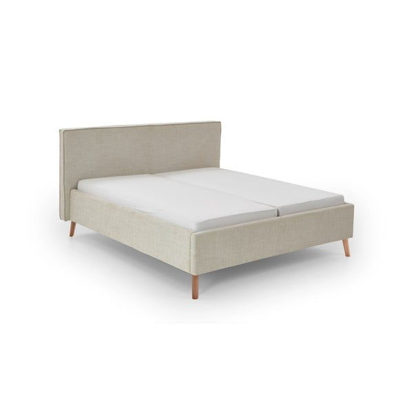 Krem tapecirani bračni krevet s prostorom za pohranu s podnicom 180x200 cm Riva – Meise Möbel