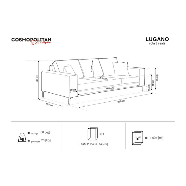 Tamnoplava sofa Cosmopolitan Design Lugano, 239 cm-image-1