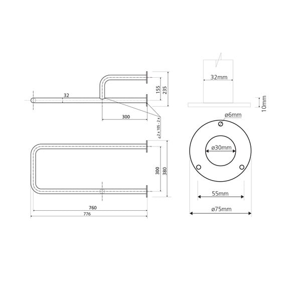Zidna ručka za kupaonicu od nehrđajućeg čelika 78 cm Handicap Right – Sapho-image-2