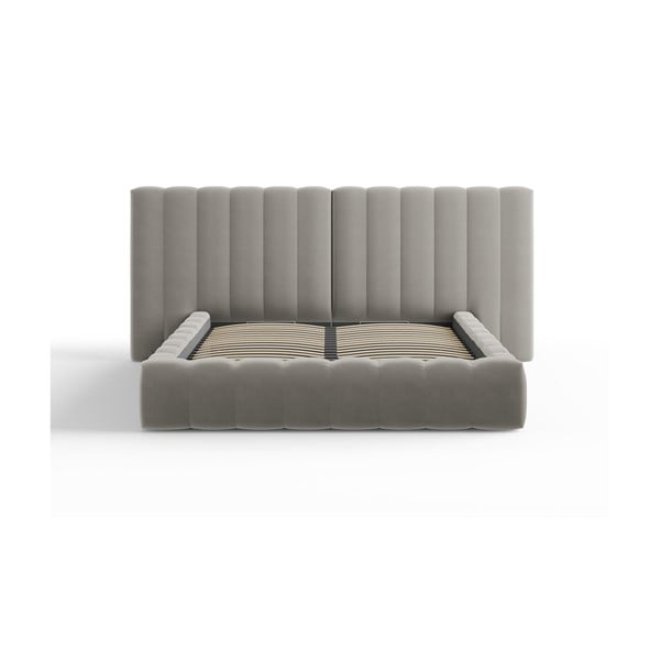 Sivi tapecirani bračni krevet s prostorom za pohranu s podnicom 160x200 cm Gina – Milo Casa-image-2
