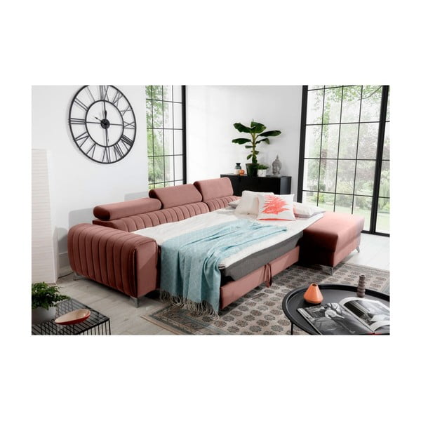 Ružičasta baršunasti sklopiva/s prostorom za odlaganje kutna garnitura (s desnim kutom/s ležaljkom) Grayson – ELTAP-image-4