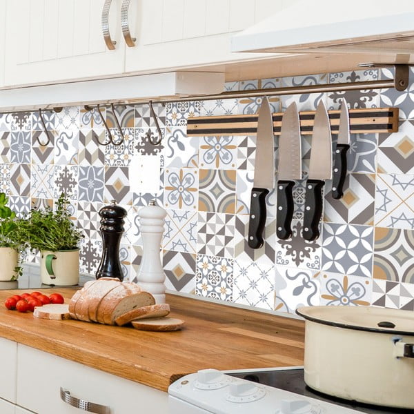 Set s 60 zidnih samoljepljivih naljepnica Ambiance Cement Tiles Liliania, 10 x 10 cm-image-1