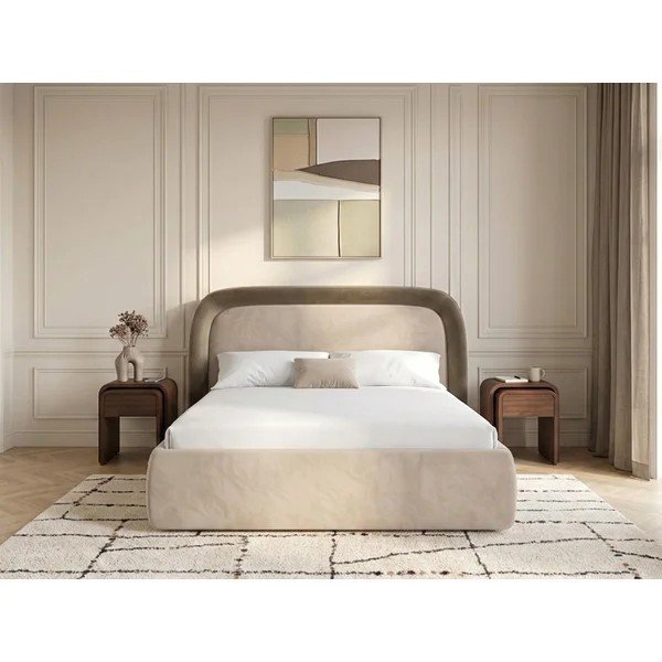 Smeđe-sivi tapecirani bračni krevet s prostorom za odlaganje s podnicom 160x200 cm Sam – Bobochic Paris-image-1
