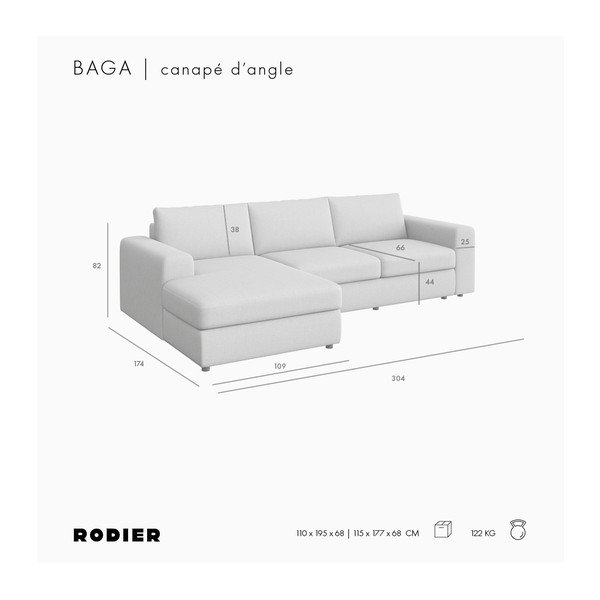 Bež baršunasti kutna garnitura (s lijevim kutom/s ležaljkom) Baga – Rodier-image-4