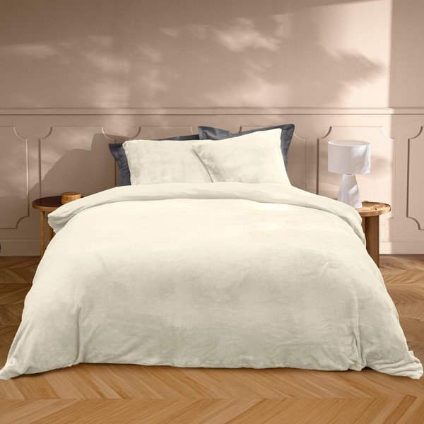 Krem 3-dijelna posteljina za bračni krevet/za produženi krevet od mikroflanela 240x220 cm Flanou – douceur d'intérieur-image-1