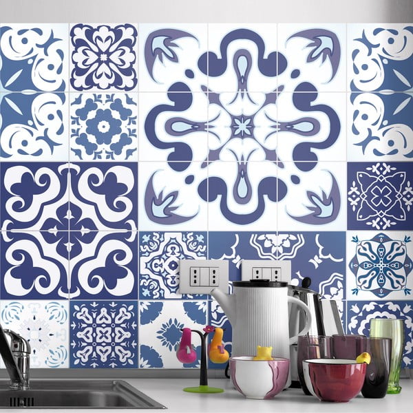 Set od 24 naljepnice Ambiance Azulejos Polka, 120 x 100 cm