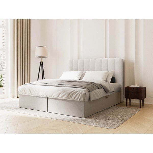 Sivi boxspring krevet s prostorom za pohranu 160x200 cm Gina – Milo Casa-image-1
