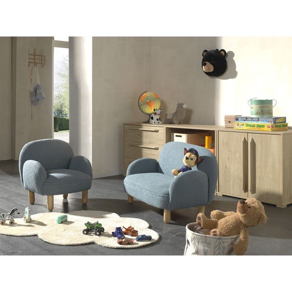 Plava dječja fotelja od bouclé tkanine Rocky – Vipack-image-1